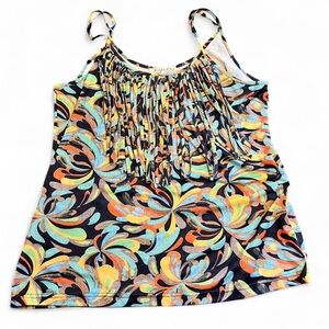 Joy Joy fringed Blue and Orange colorful tank top Camisole size large